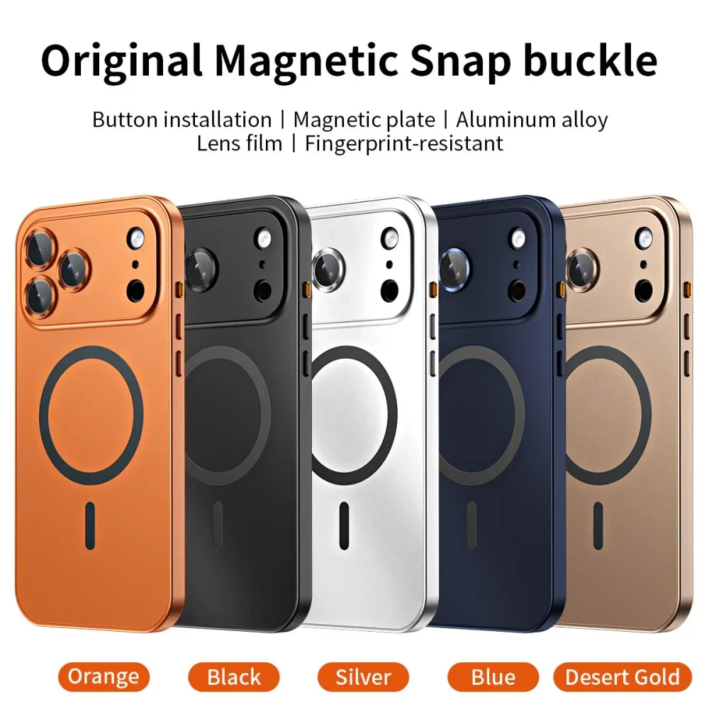 Premium iPhone Case MagSafe Compatible Magnetic Protective Cover Aluminum Metal Frame PC Back Shockproof Camera Lens Protection Ultra Thin Full Protection