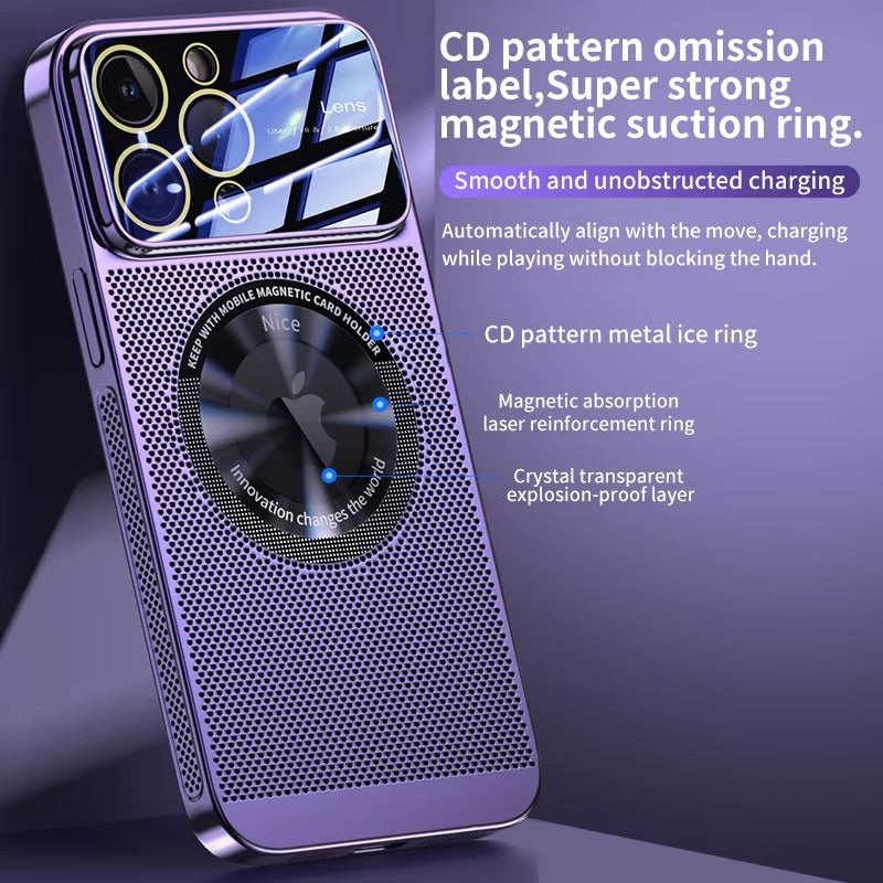 Premium iPhone Case MagSafe Compatible Magnetic Protective Cover Cooling Mesh Back Shockproof PC TPU Frame Camera Lens Protection Ultra Thin Full Protection