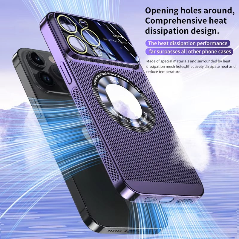Premium iPhone Case MagSafe Compatible Magnetic Protective Cover Cooling Mesh Back Shockproof PC TPU Frame Camera Lens Protection Ultra Thin Full Protection