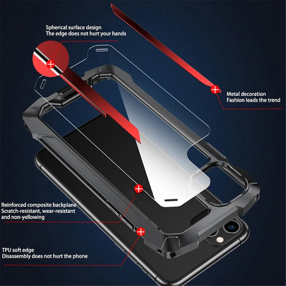 Premium iPhone Case MagSafe Compatible Magnetic Protective Cover Military Armor Metal Frame Dual Layer Shockproof 360° Full Protection Tempered Glass Front Back Rugged Design