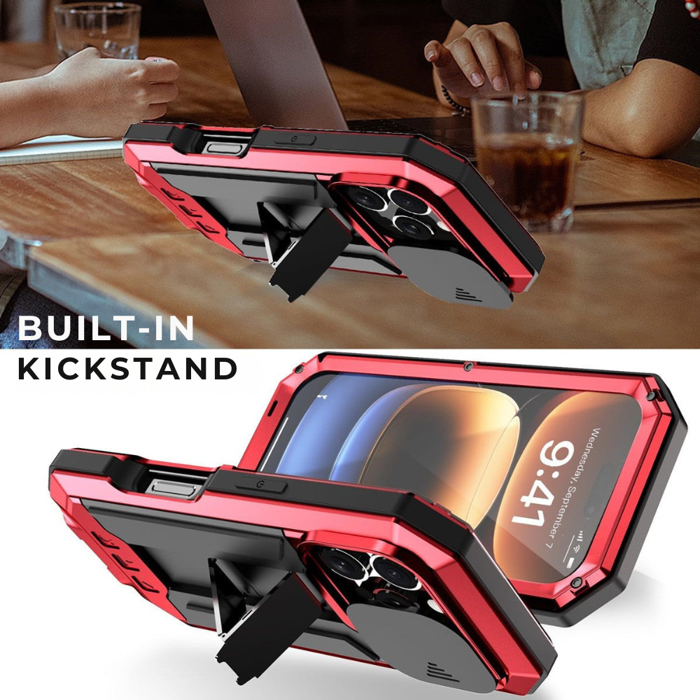 Premium iPhone Case MagSafe Compatible Magnetic Protective Cover Military Heavy Duty Metal Armor Full Body Hybrid Design Slide Camera Cover Tempered Glass Screen Shockproof Waterproof Rugged Design