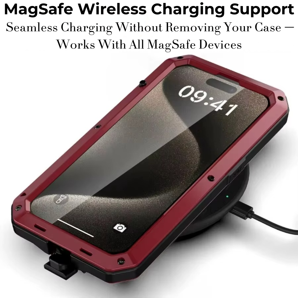 Premium iPhone Case MagSafe Compatible Magnetic Protective Cover Military Heavy Duty Metal Armor Full Body Hybrid Design Slide Camera Cover Tempered Glass Screen Shockproof Waterproof Rugged Design