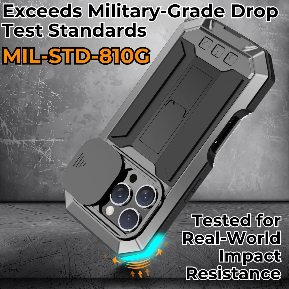 Premium iPhone Case MagSafe Compatible Magnetic Protective Cover Military Heavy Duty Metal Armor Full Body Hybrid Design Slide Camera Cover Tempered Glass Screen Shockproof Waterproof Rugged Design
