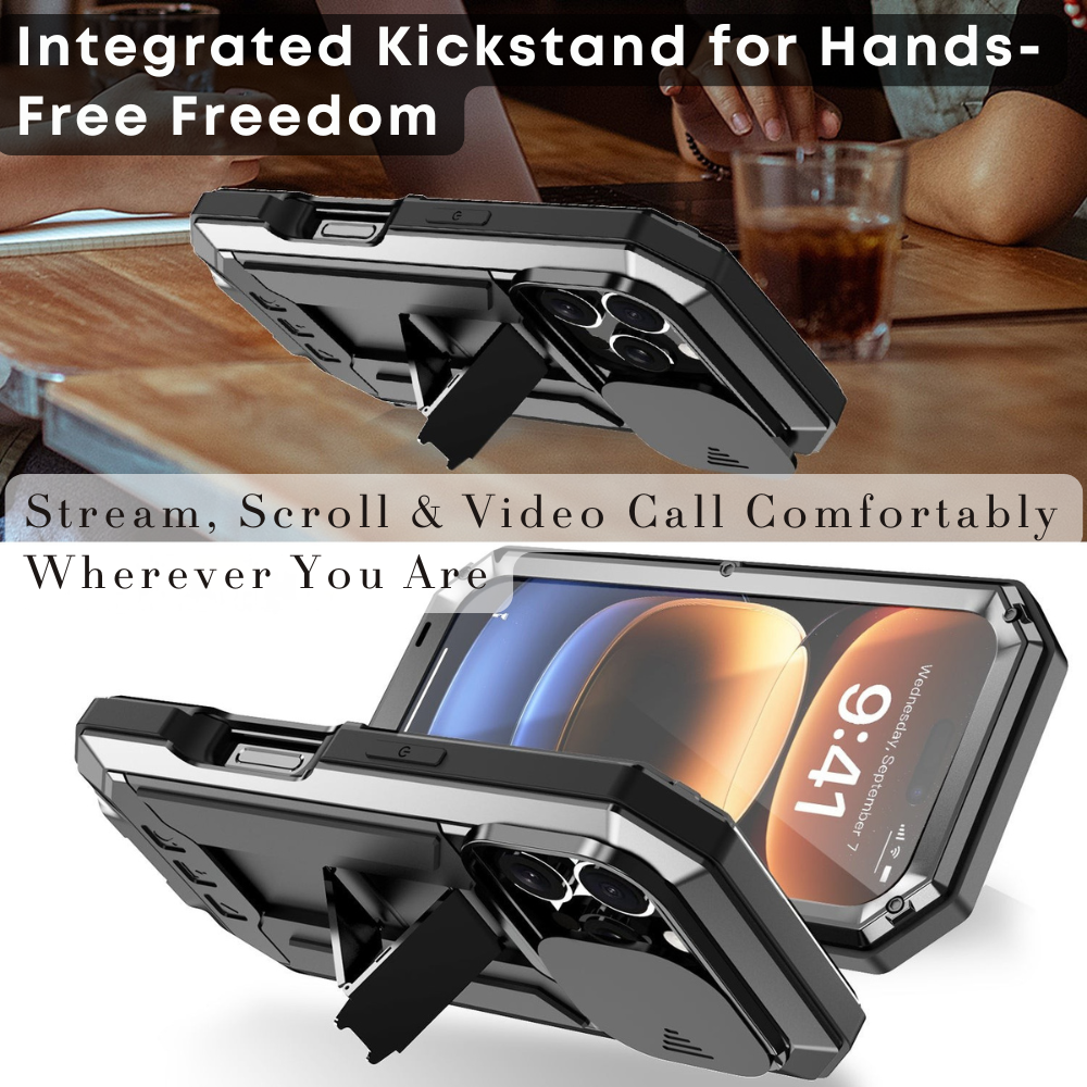 Premium iPhone Case MagSafe Compatible Magnetic Protective Cover Military Heavy Duty Metal Armor Full Body Hybrid Design Slide Camera Cover Tempered Glass Screen Shockproof Waterproof Rugged Design
