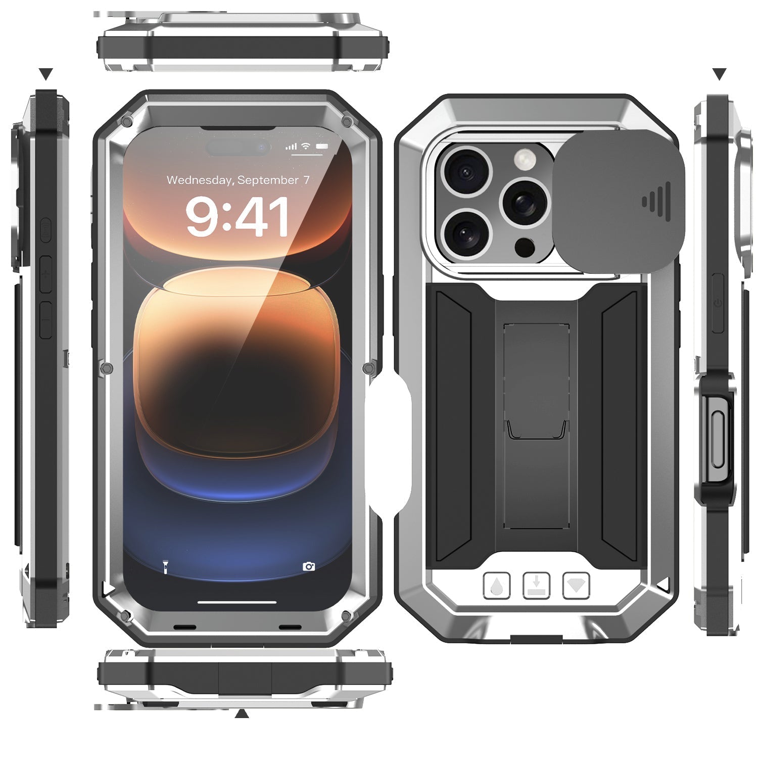 Premium iPhone Case MagSafe Compatible Magnetic Protective Cover Military Heavy Duty Metal Armor Full Body Hybrid Design Slide Camera Cover Tempered Glass Screen Shockproof Waterproof Rugged Design