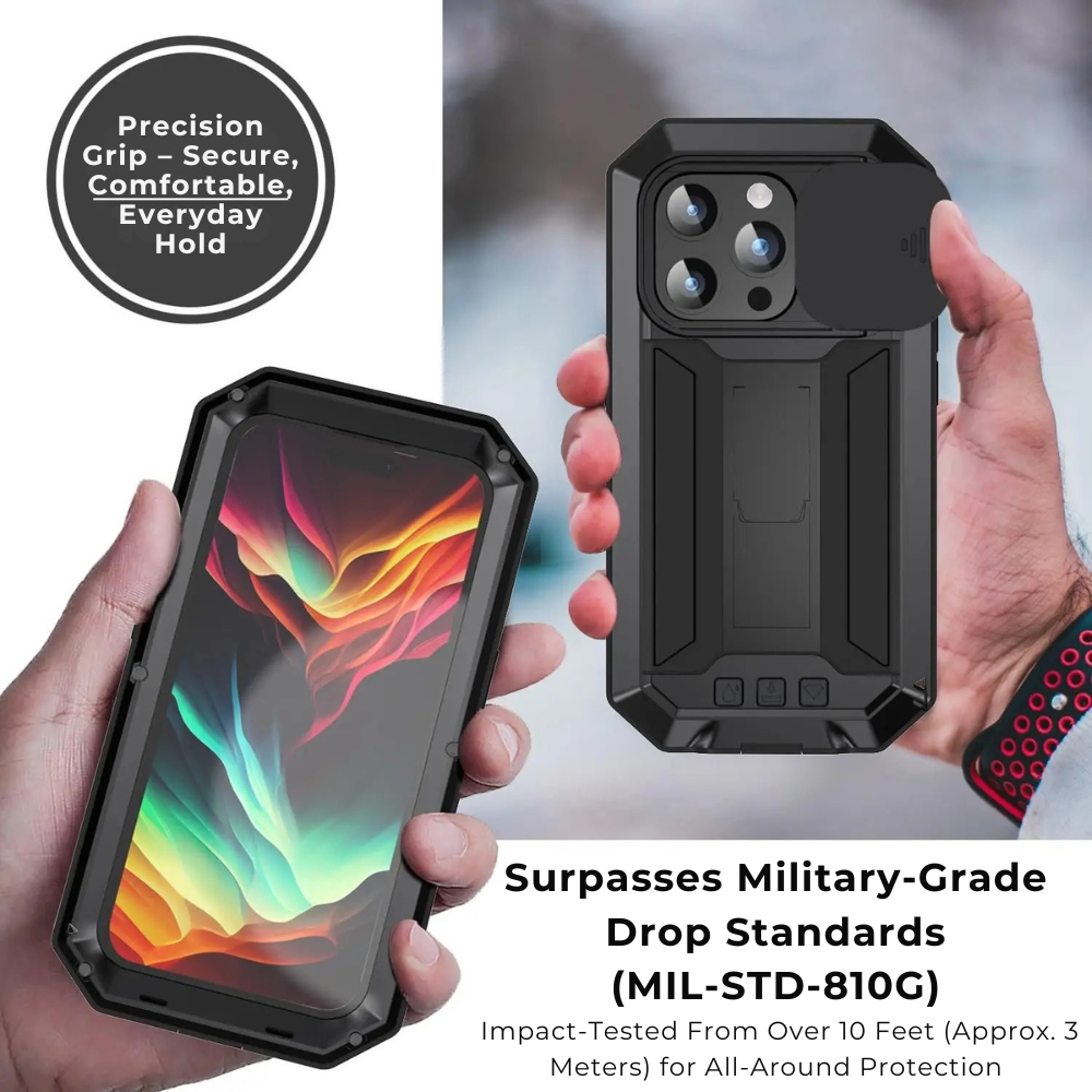 Premium iPhone Case MagSafe Compatible Magnetic Protective Cover Military Heavy Duty Metal Armor Full Body Hybrid Design Slide Camera Cover Tempered Glass Screen Shockproof Waterproof Rugged Design