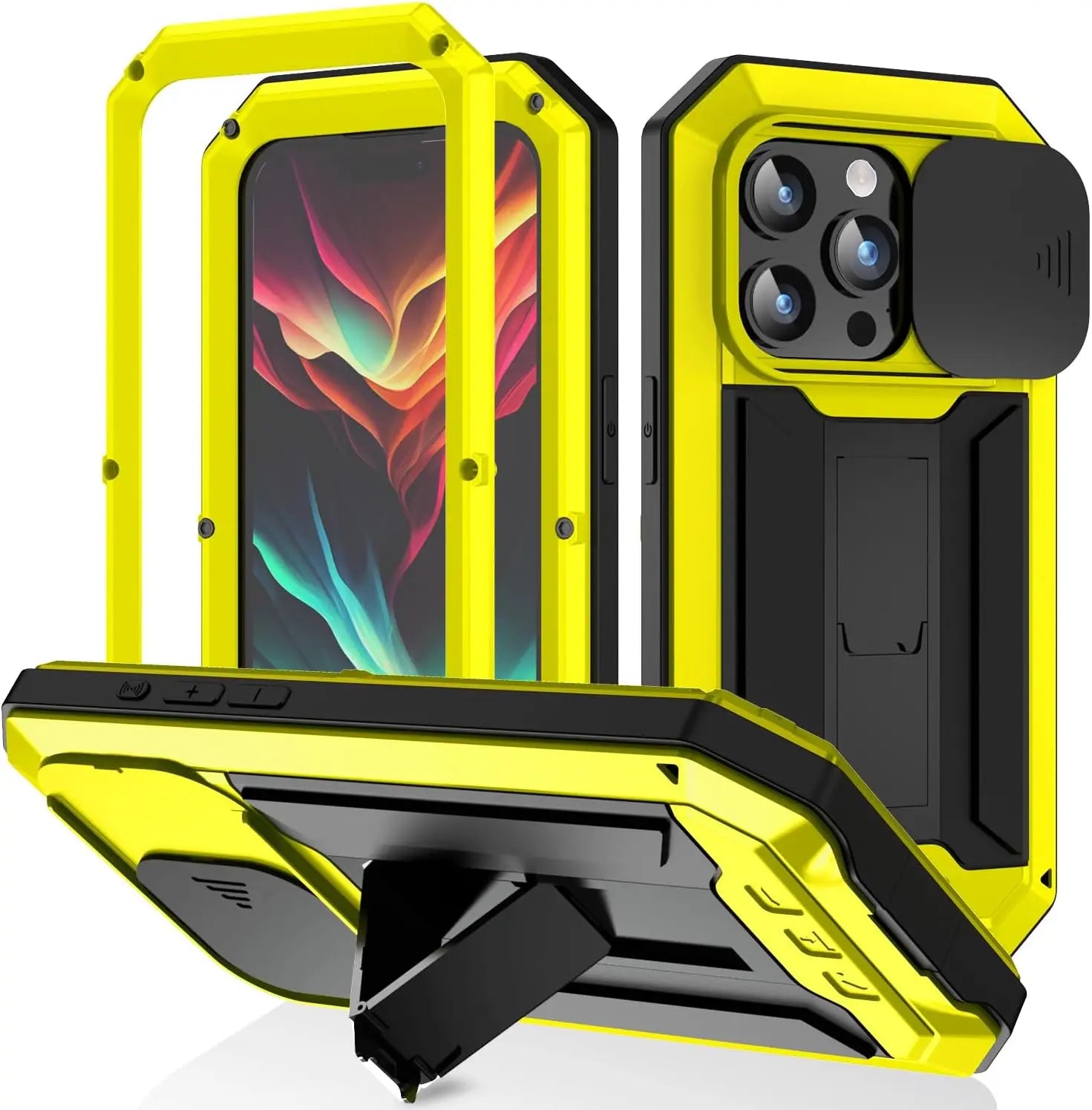 Premium iPhone Case MagSafe Compatible Magnetic Protective Cover Military Heavy Duty Metal Armor Full Body Hybrid Design Slide Camera Cover Tempered Glass Screen Shockproof Waterproof Rugged Design