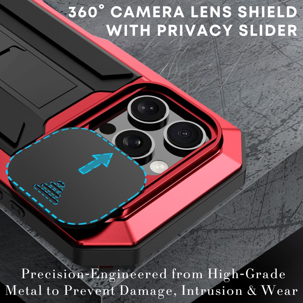 Premium iPhone Case MagSafe Compatible Magnetic Protective Cover Military Heavy Duty Metal Armor Full Body Hybrid Design Slide Camera Cover Tempered Glass Screen Shockproof Waterproof Rugged Design
