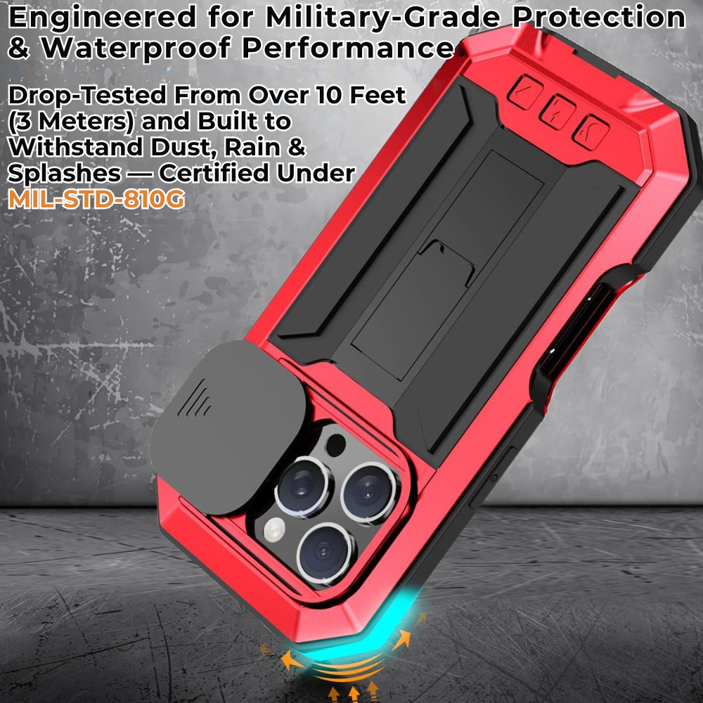 Premium iPhone Case MagSafe Compatible Magnetic Protective Cover Military Heavy Duty Metal Armor Full Body Hybrid Design Slide Camera Cover Tempered Glass Screen Shockproof Waterproof Rugged Design