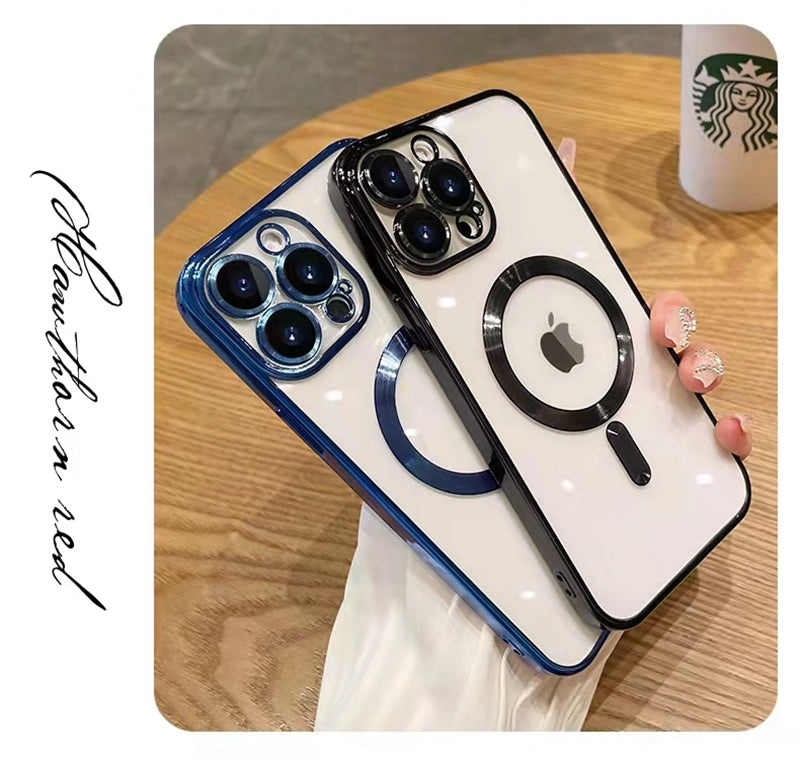 Premium iPhone Case MagSafe Compatible Magnetic Protective Cover Plating Frame TPU Shockproof Design Camera Lens Protection Slim Durable Finish