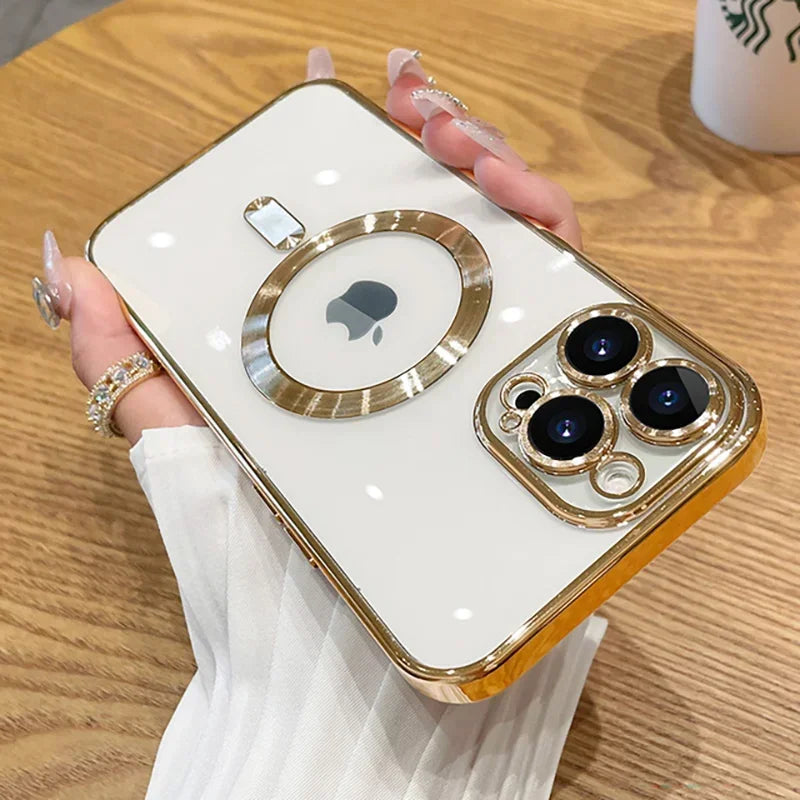 Premium iPhone Case MagSafe Compatible Magnetic Protective Cover Plating Frame TPU Shockproof Design Camera Lens Protection Slim Durable Finish