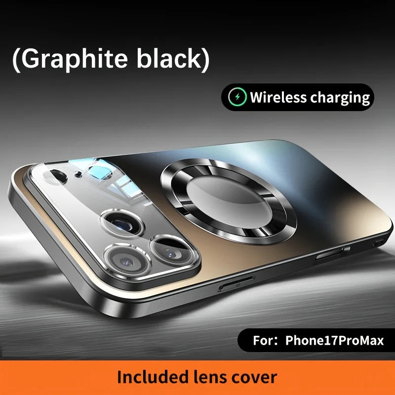 Premium iPhone Case MagSafe Compatible Magnetic Protective Cover Titanium Metallic Matte PC TPU Back Shockproof Camera Lens Protection Ultra Thin Full Protection