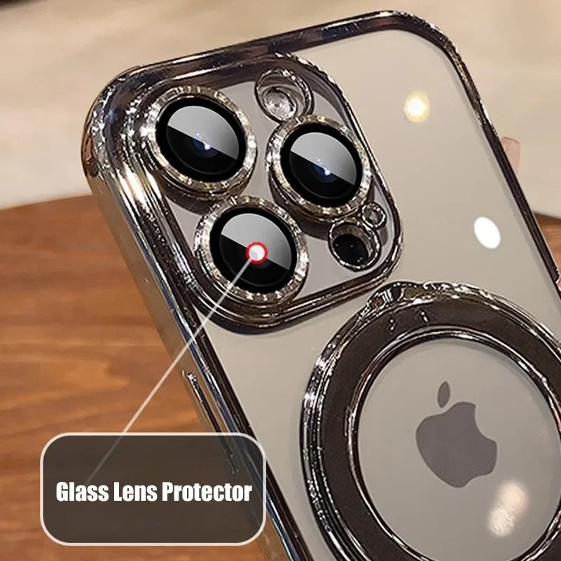Premium iPhone Case MagSafe Compatible Magnetic Protective Cover Transparent Acrylic Back Plating Frame Built-in Stand Shockproof PC Bumper Slim Design