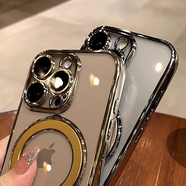 Premium iPhone Case MagSafe Compatible Magnetic Protective Cover Transparent Acrylic Back Plating Frame Built-in Stand Shockproof PC Bumper Slim Design