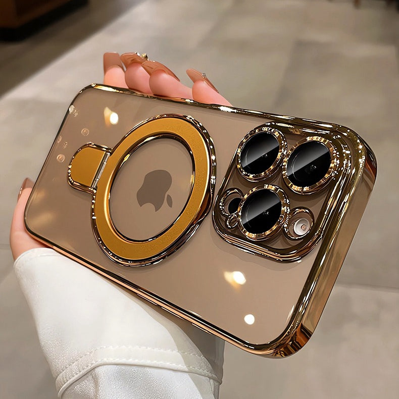 Premium iPhone Case MagSafe Compatible Magnetic Protective Cover Transparent Acrylic Back Plating Frame Built-in Stand Shockproof PC Bumper Slim Design