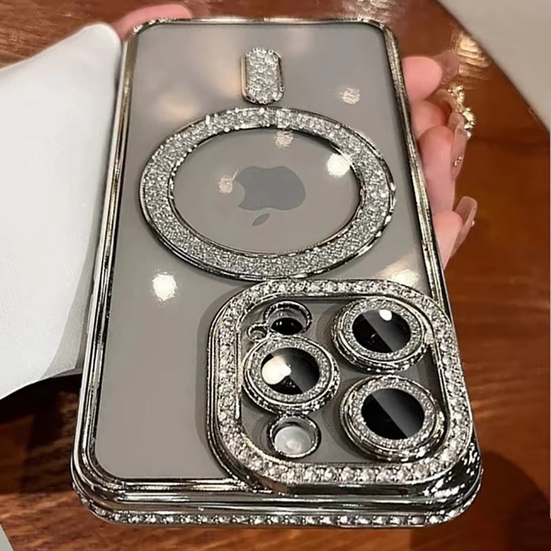 Premium iPhone Case MagSafe Compatible Magnetic Protective Cover Transparent Glitter Diamond Design Shockproof Bumper Camera Lens Protection Ultra Thin Slim