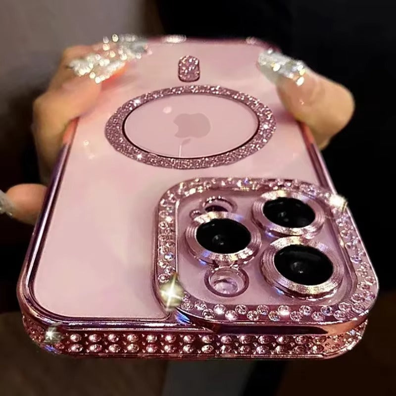 Premium iPhone Case MagSafe Compatible Magnetic Protective Cover Transparent Glitter Diamond Design Shockproof Bumper Camera Lens Protection Ultra Thin Slim