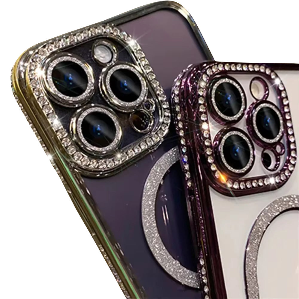 Premium iPhone Case MagSafe Compatible Magnetic Protective Cover Transparent Glitter Diamond Design Shockproof Bumper Camera Lens Protection Ultra Thin Slim