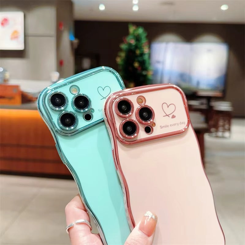 Premium iPhone Case MagSafe Compatible Magnetic Protective Cover Transparent Plating Wave Heart Design Shockproof Camera Lens Protection Ultra Thin Full Protection