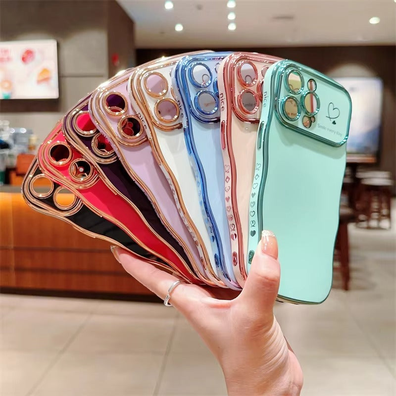 Premium iPhone Case MagSafe Compatible Magnetic Protective Cover Transparent Plating Wave Heart Design Shockproof Camera Lens Protection Ultra Thin Full Protection