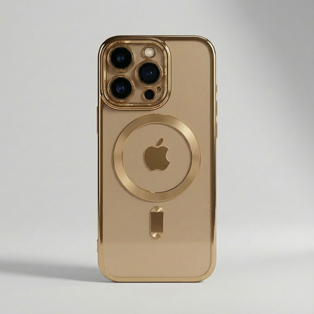 Premium iPhone Case MagSafe Compatible Magnetic Protective Cover Transparent TPU Desert Gold Finish Shockproof Camera Lens Protection Slim Design