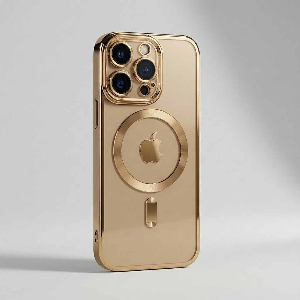 Premium iPhone Case MagSafe Compatible Magnetic Protective Cover Transparent TPU Desert Gold Finish Shockproof Camera Lens Protection Slim Design