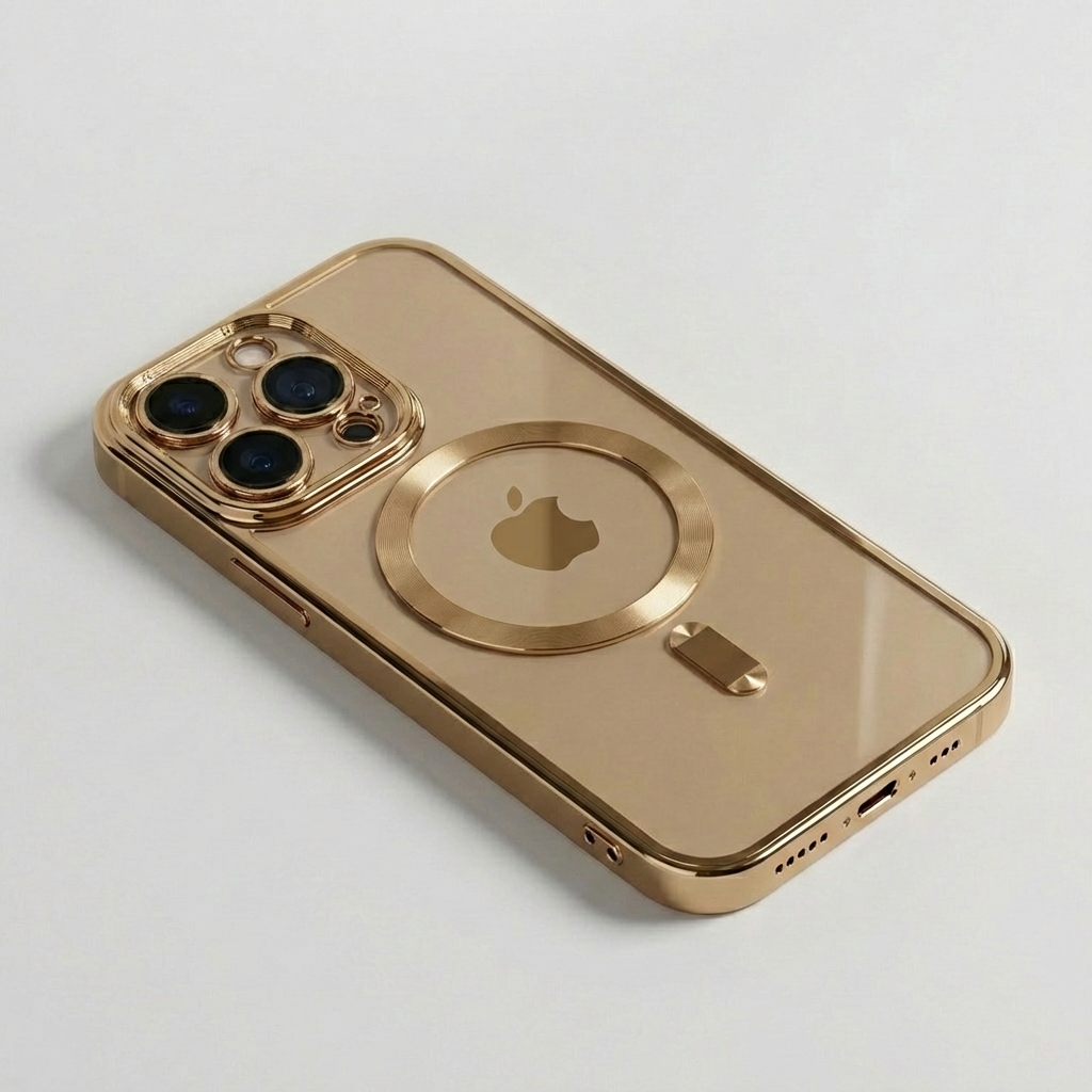 Premium iPhone Case MagSafe Compatible Magnetic Protective Cover Transparent TPU Desert Gold Finish Shockproof Camera Lens Protection Slim Design