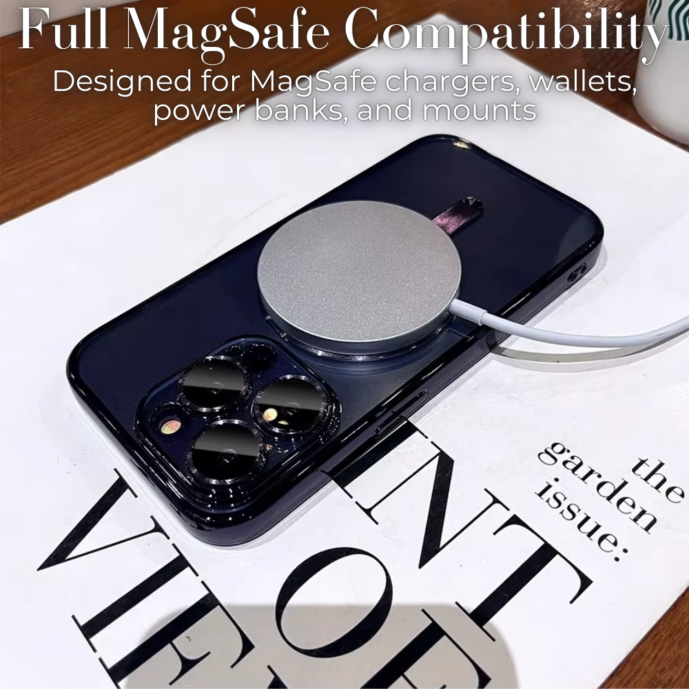Premium iPhone Case MagSafe Compatible Magnetic Protective Cover Transparent TPU Desert Gold Finish Shockproof Camera Lens Protection Slim Design