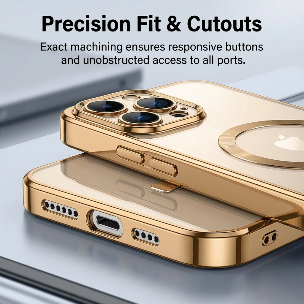 Premium iPhone Case MagSafe Compatible Magnetic Protective Cover Transparent TPU Desert Gold Finish Shockproof Camera Lens Protection Slim Design
