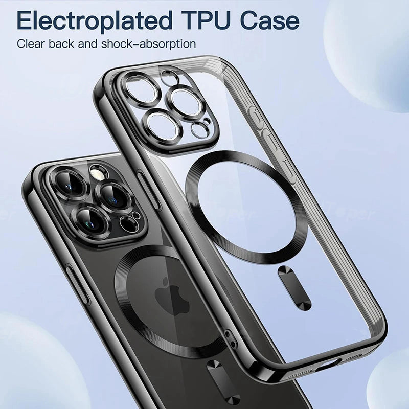 Premium iPhone Case MagSafe Compatible Magnetic Protective Cover Ultra Thin Transparent Hard PC Back Silicone Bumper Shockproof Scratch Resistant Slim Design