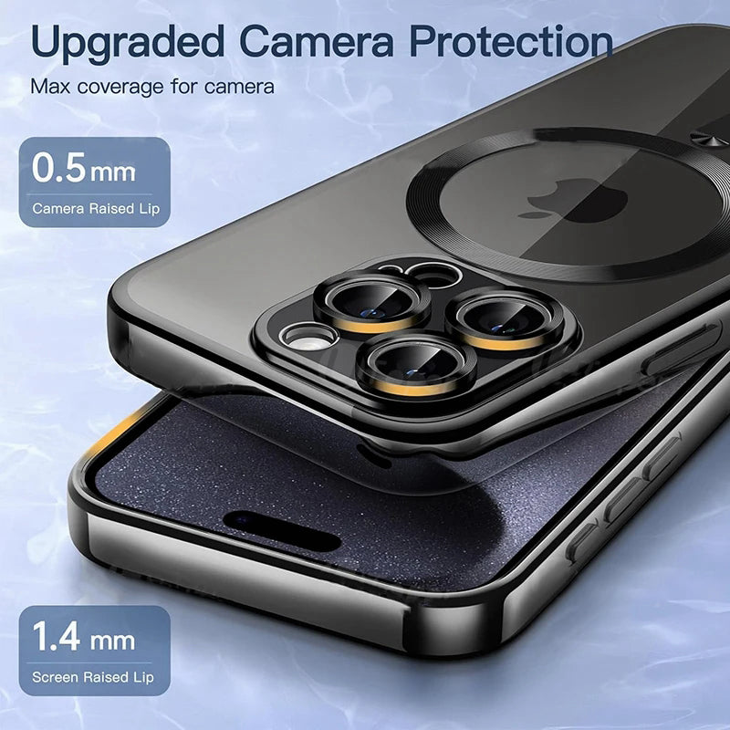 Premium iPhone Case MagSafe Compatible Magnetic Protective Cover Ultra Thin Transparent Hard PC Back Silicone Bumper Shockproof Scratch Resistant Slim Design