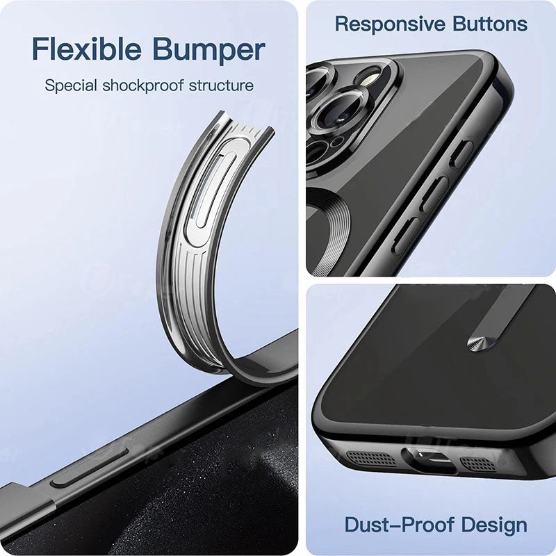 Premium iPhone Case MagSafe Compatible Magnetic Protective Cover Ultra Thin Transparent Hard PC Back Silicone Bumper Shockproof Scratch Resistant Slim Design