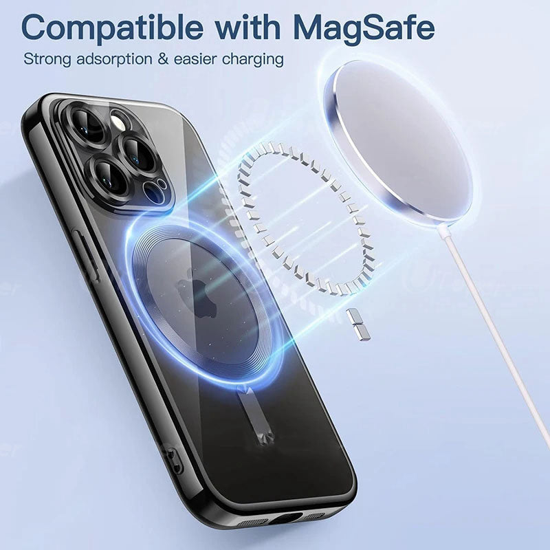 Premium iPhone Case MagSafe Compatible Magnetic Protective Cover Ultra Thin Transparent Hard PC Back Silicone Bumper Shockproof Scratch Resistant Slim Design