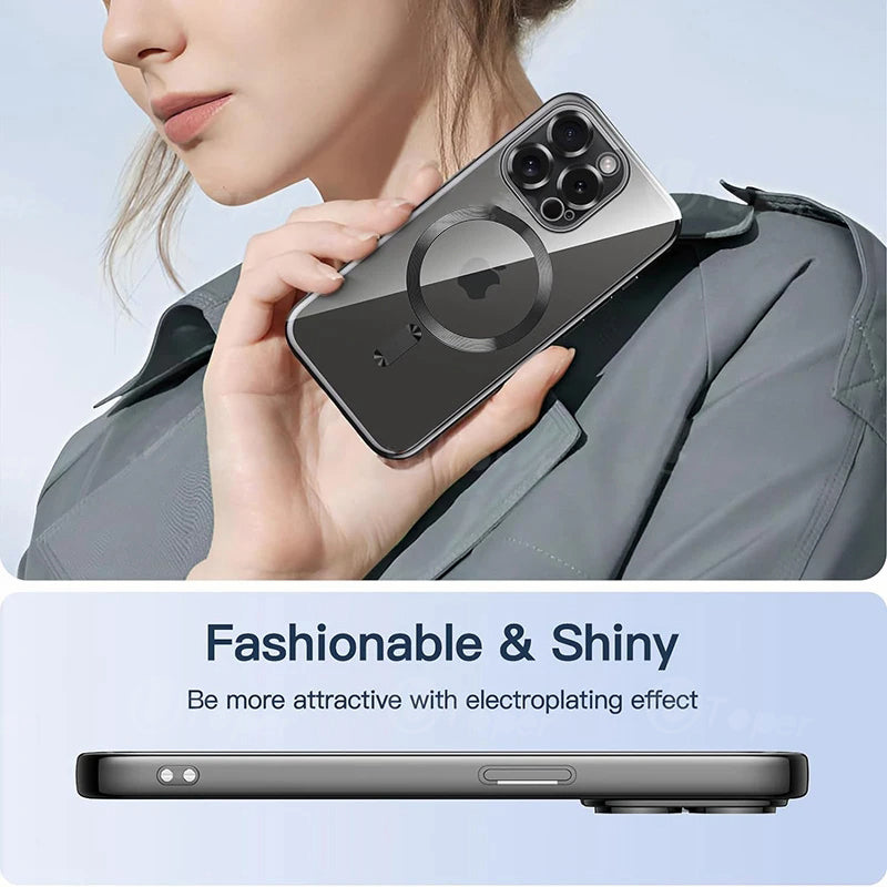 Premium iPhone Case MagSafe Compatible Magnetic Protective Cover Ultra Thin Transparent Hard PC Back Silicone Bumper Shockproof Scratch Resistant Slim Design