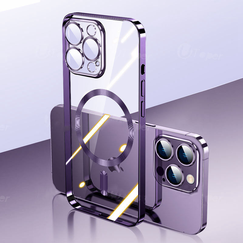 Premium iPhone Case MagSafe Compatible Magnetic Protective Cover Ultra Thin Transparent Hard PC Back Silicone Bumper Shockproof Scratch Resistant Slim Design