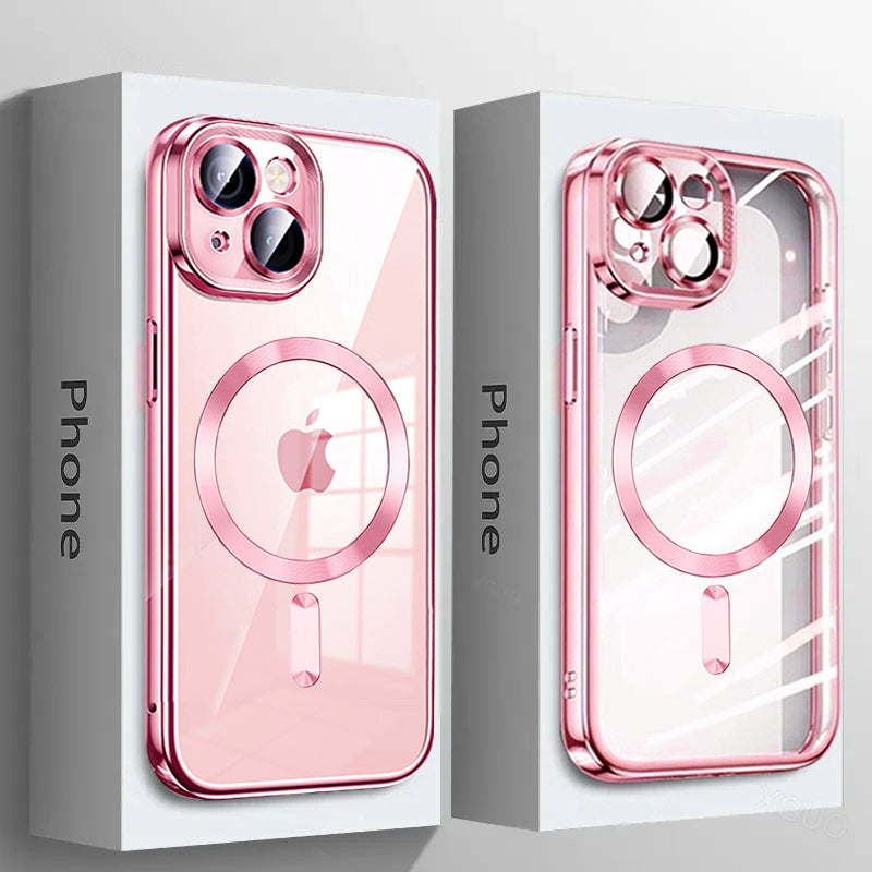 Premium iPhone Case MagSafe Compatible Magnetic Protective Cover Ultra Thin Transparent Hard PC Back Silicone Bumper Shockproof Scratch Resistant Slim Design