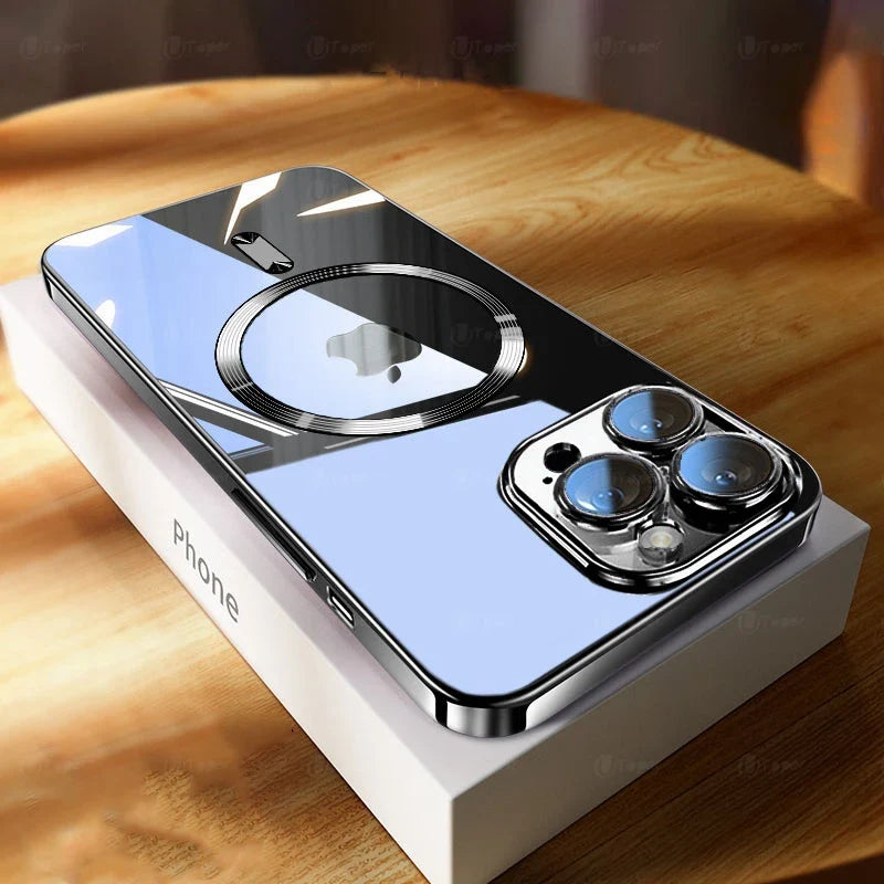 Premium iPhone Case MagSafe Compatible Magnetic Protective Cover Ultra Thin Transparent Hard PC Back Silicone Bumper Shockproof Scratch Resistant Slim Design