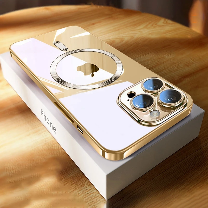 Premium iPhone Case MagSafe Compatible Magnetic Protective Cover Ultra Thin Transparent Hard PC Back Silicone Bumper Shockproof Scratch Resistant Slim Design