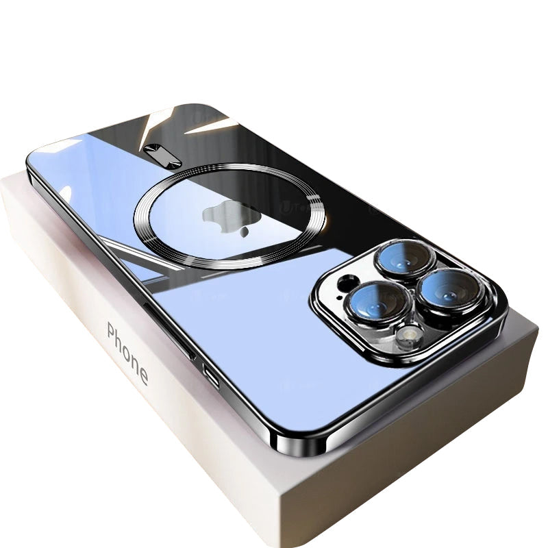 Premium iPhone Case MagSafe Compatible Magnetic Protective Cover Ultra Thin Transparent Hard PC Back Silicone Bumper Shockproof Scratch Resistant Slim Design