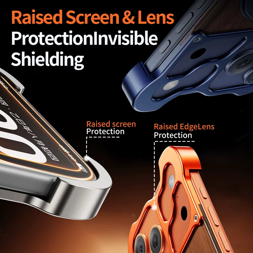 Premium iPhone Case MagSafe Compatible Magnetic Protective Cover Wood Back Aluminum Frame 360° Rotating Ring Stand Shockproof Camera Lens Protection Slim Design