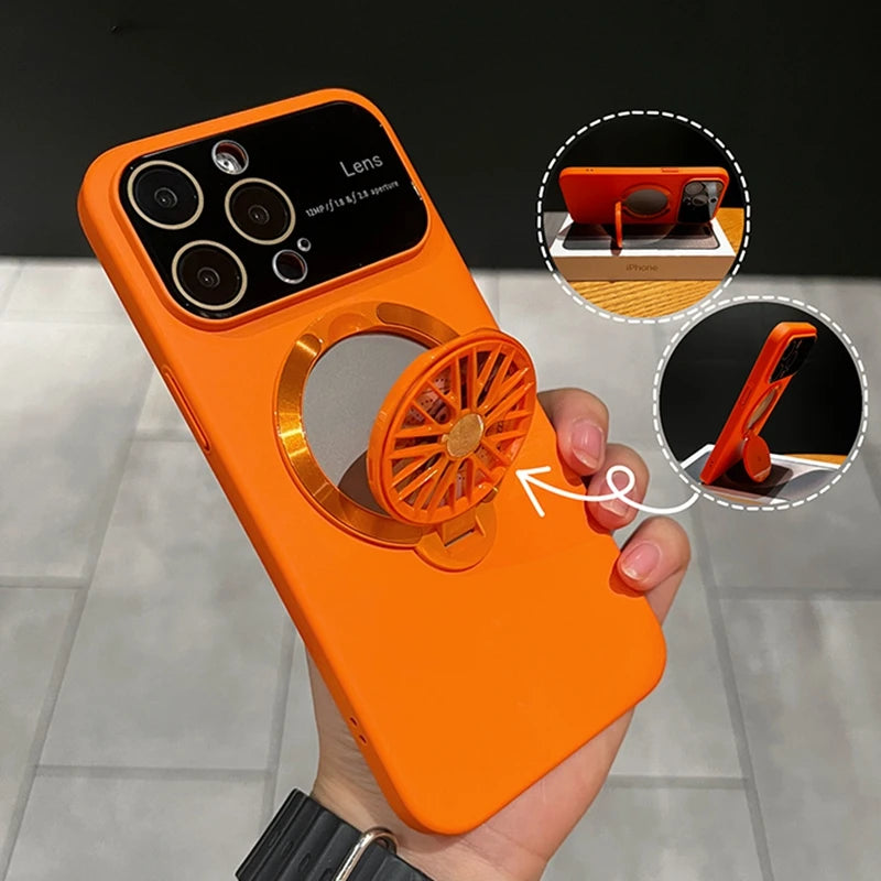 Premium iPhone Case MagSafe Compatible Magnetic Rotating Ring Stand Shockproof Protective Cover Foldable Kickstand Camera Lens Protection Slim Design