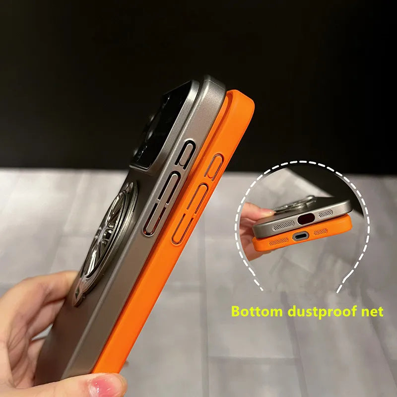Premium iPhone Case MagSafe Compatible Magnetic Rotating Ring Stand Shockproof Protective Cover Foldable Kickstand Camera Lens Protection Slim Design