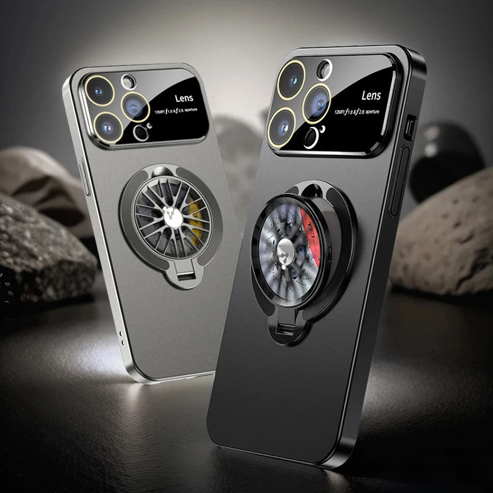 Premium iPhone Case MagSafe Compatible Magnetic Rotating Ring Stand Shockproof Protective Cover Foldable Kickstand Camera Lens Protection Slim Design