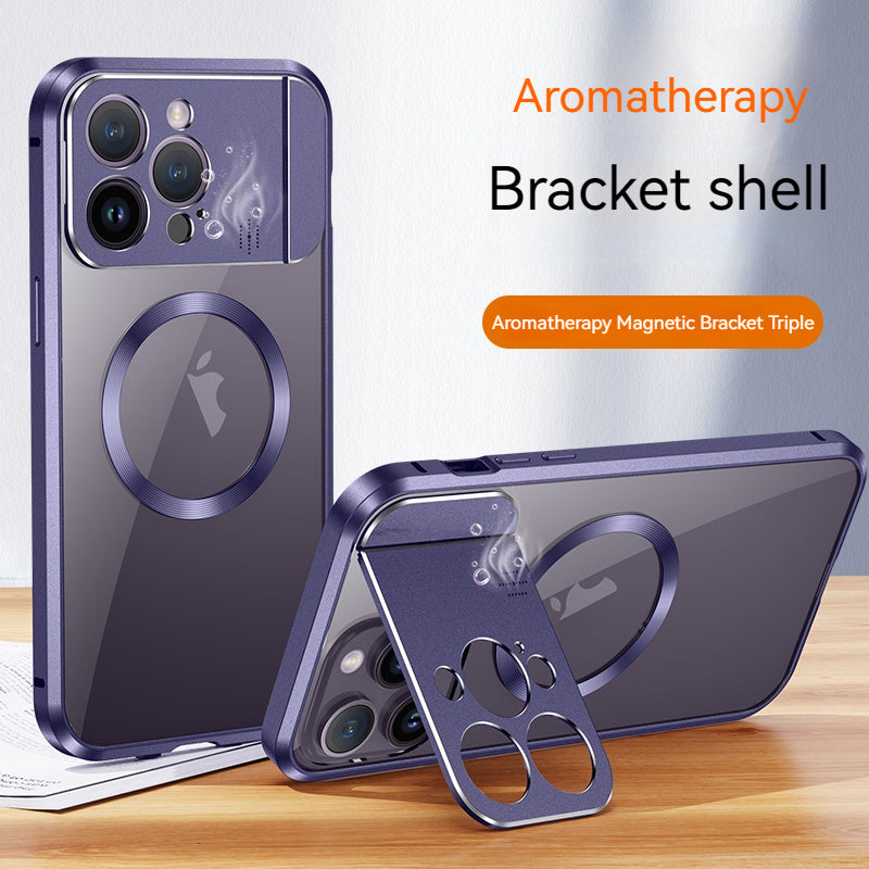 Premium iPhone Case MagSafe Compatible Magnetic Shockproof Protective Cover Metal Stand Camera Lens Protection Aromatherapy Slot Slim Design
