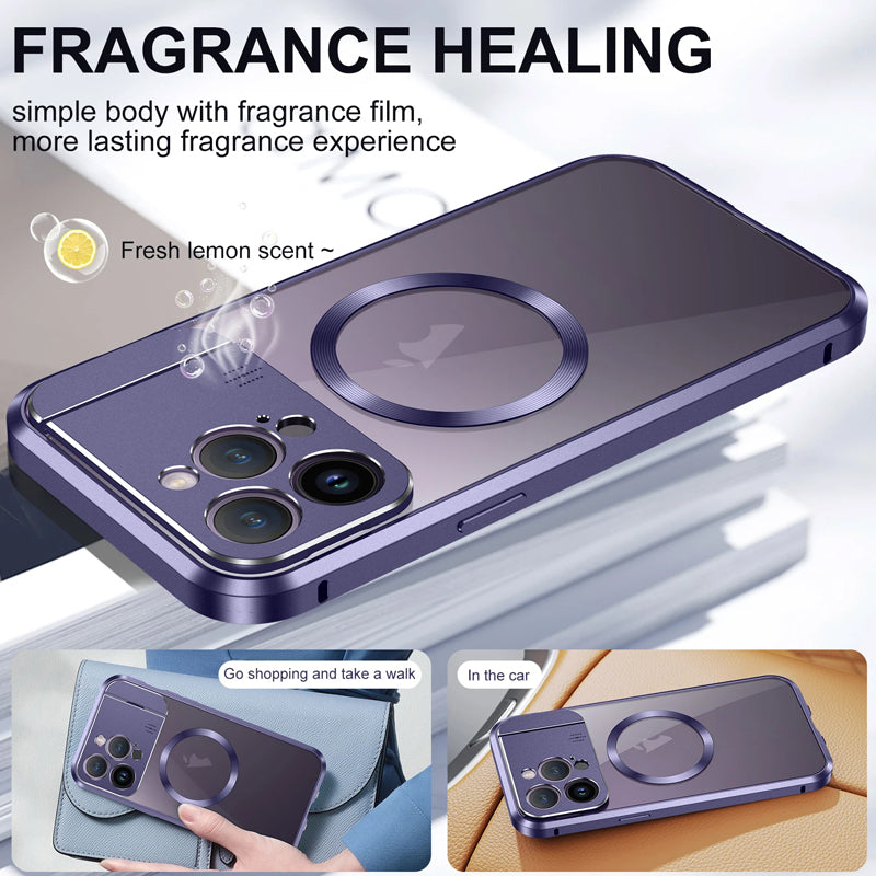 Premium iPhone Case MagSafe Compatible Magnetic Shockproof Protective Cover Metal Stand Camera Lens Protection Aromatherapy Slot Slim Design