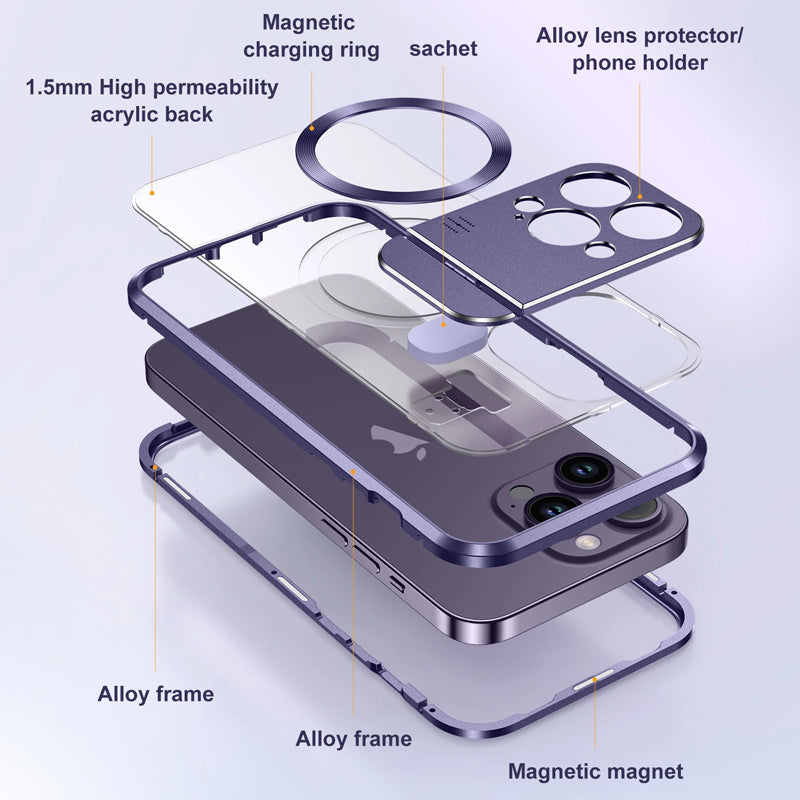 Premium iPhone Case MagSafe Compatible Magnetic Shockproof Protective Cover Metal Stand Camera Lens Protection Aromatherapy Slot Slim Design