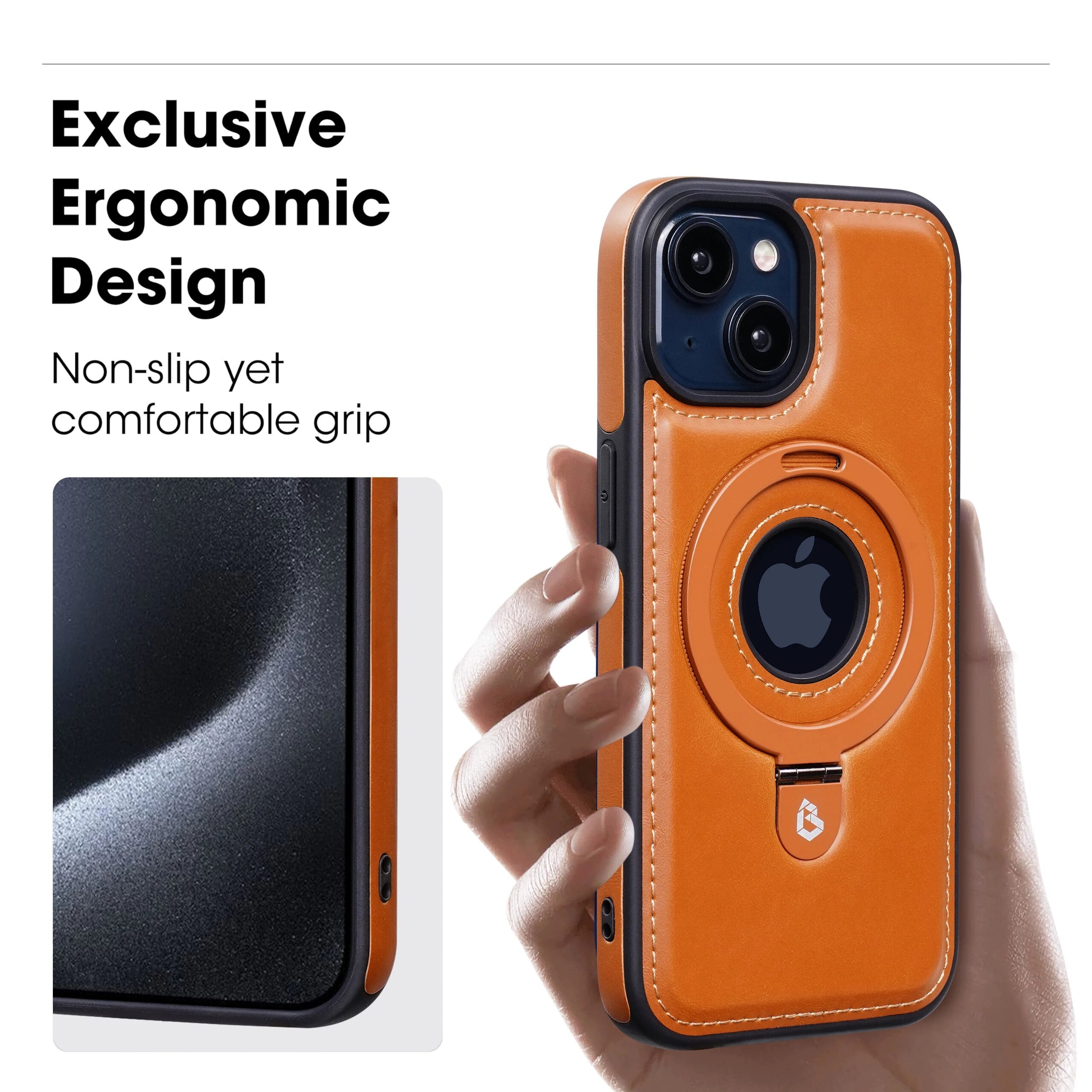 Premium iPhone Case MagSafe Compatible PU Leather Magnetic Ring Stand Shockproof Protective Cover 360 Rotating Kickstand Camera Lens Protection Slim Design