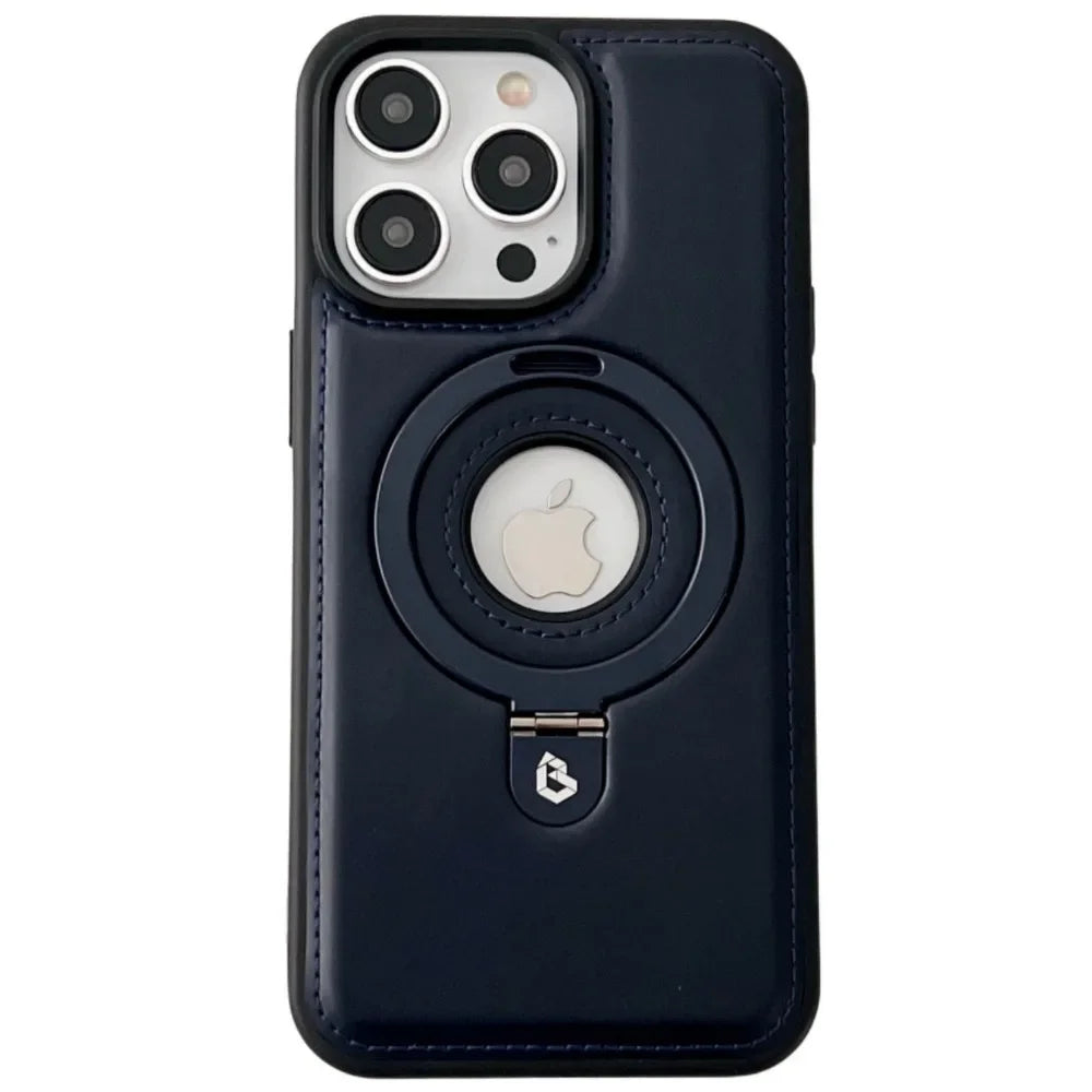 Premium iPhone Case MagSafe Compatible PU Leather Magnetic Ring Stand Shockproof Protective Cover 360 Rotating Kickstand Camera Lens Protection Slim Design