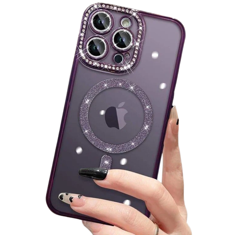 Premium iPhone Case MagSafe Compatible Pink Glitter Clear Shockproof Protective Cover Diamond Texture Camera Lens Protection Slim Design