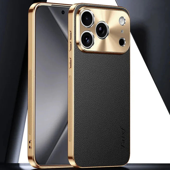 Premium iPhone Case MagSafe Compatible Protective Cover Lychee Texture Leather Back Electroplated Frame Shockproof Camera Lens Protection Full Coverage Slim Design